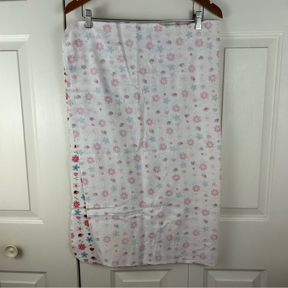 Carter's Floral Ladybug Baby Blanket Flannel Receiving White Pink Blue Flower - Picture 9 of 10